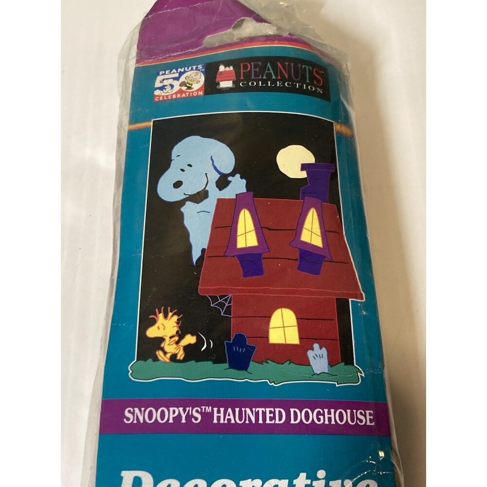 Peanuts 50 Celebration Snoopy’s Haunted Doghouse Halloween 28X40 Flag RARE NEW